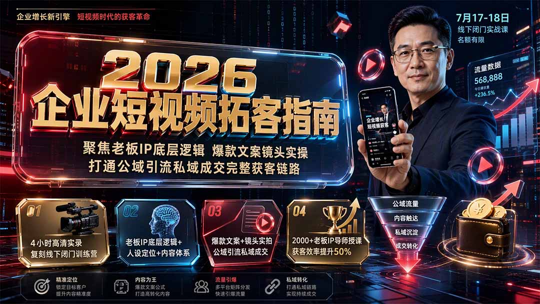2026企业短视频拓客指南：聚焦老板IP底层逻辑，爆款文案镜头实操，打通公域引流私域成交完整获客链路-网创之家