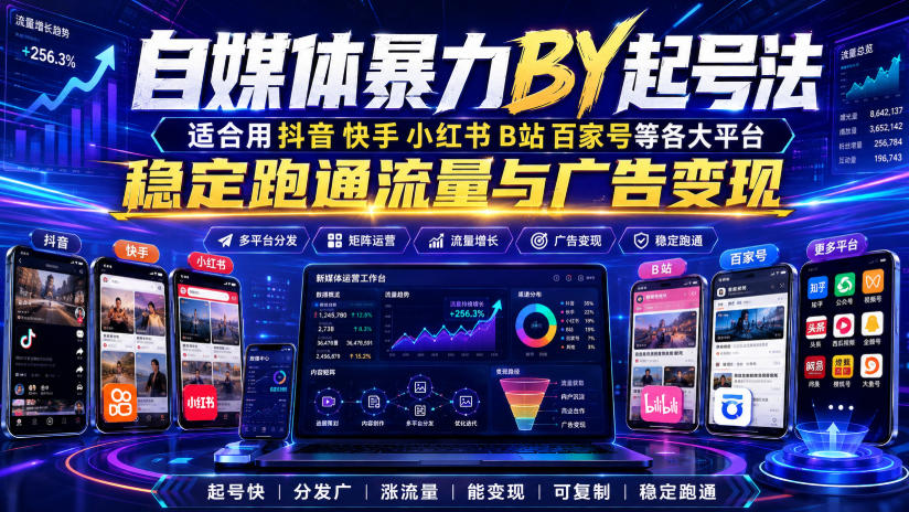 自媒体暴力搬运起号法，适合用抖音快手小红书B站百家号等各大平台，稳定跑通流量与广告变现-网创之家
