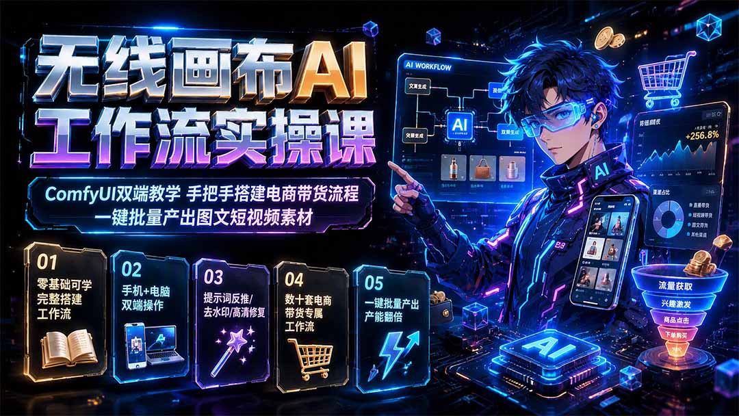 无线画布AI工作流实操课｜ComfyUI双端教学，手把手搭建电商带货流程，一键批量产出图文短视频素材-网创之家