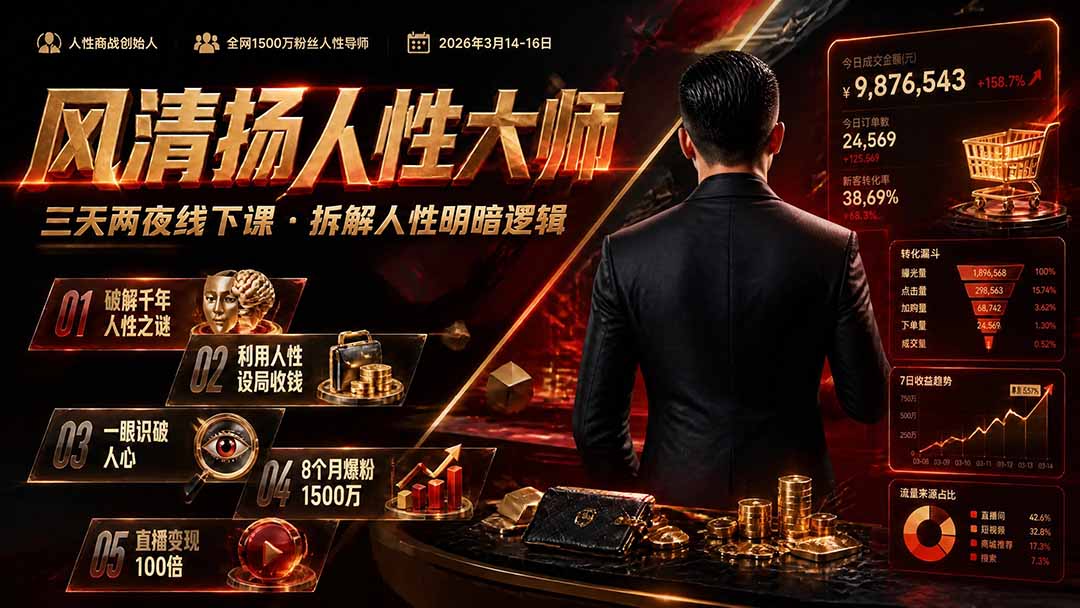 风清扬人性大师-三天两夜3月14-16线下课2026年｜拆解人性明暗逻辑，识人避坑，千万粉涨粉+直播百倍变现实战教学-网创之家