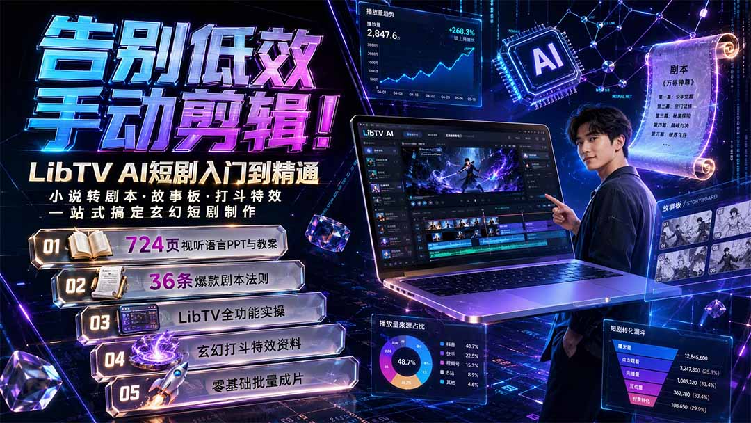 告别低效手动剪辑！LibTV AI短剧入门到精通，小说转剧本方法，故事板打斗特效一站式搞定玄幻短剧制作-网创之家