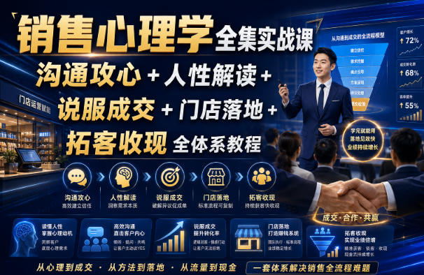 销售心理学全集实战课｜沟通攻心+人性解读+说服成交+门店落地+拓客收现全体系教程-网创之家