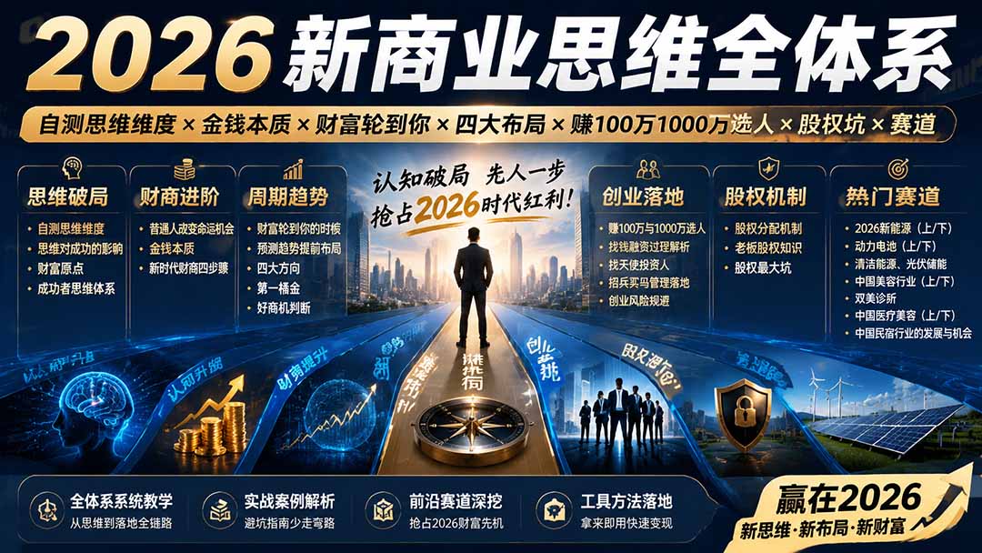 2026新商业思维全体系:自测思维维度×金钱本质×财富轮到你×四大布局×赚100万1000万选人×股权坑×赛道-网创之家