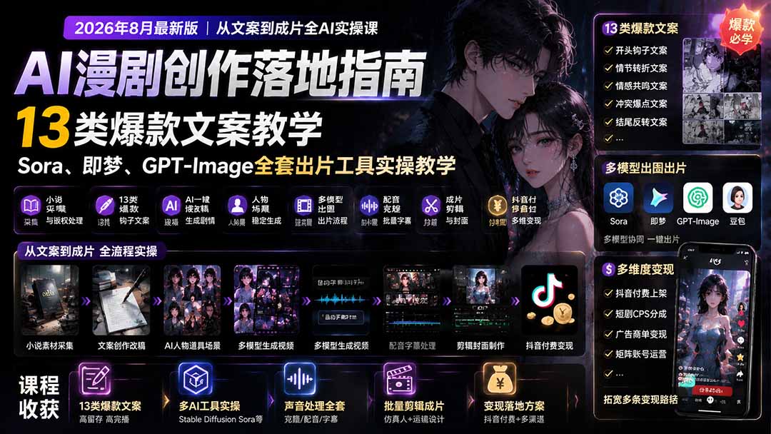 AI漫剧创作落地指南｜13类爆款文案教学，Sora、即梦、GPT-Image全套出片工具实操教学-网创之家