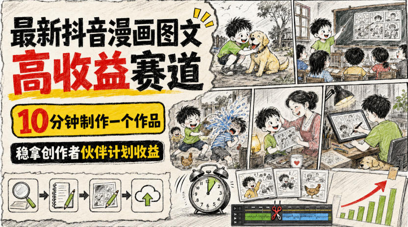 最新抖音漫画图文高收益赛道，10分钟制作一个作品，稳拿创作者伙伴计划收益-网创之家