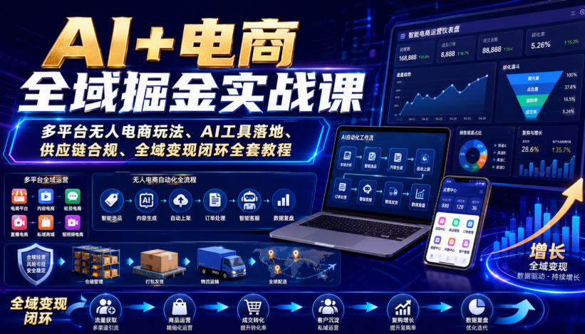 AI+电商全域掘金实战课｜多平台无人电商玩法、AI工具落地、供应链合规、全域变现闭环全套教程-网创之家
