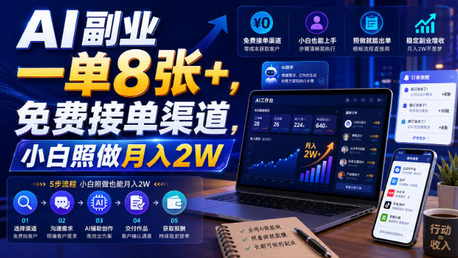 AI副业一单8张+，免费接单渠道，小白照做月入2W【揭秘】-网创之家