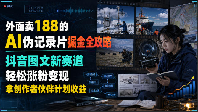 外面卖188的AI伪记录片掘金全攻略，抖音图文新赛道，轻松涨粉变现，拿创作者伙伴计划收益【文档】-网创之家