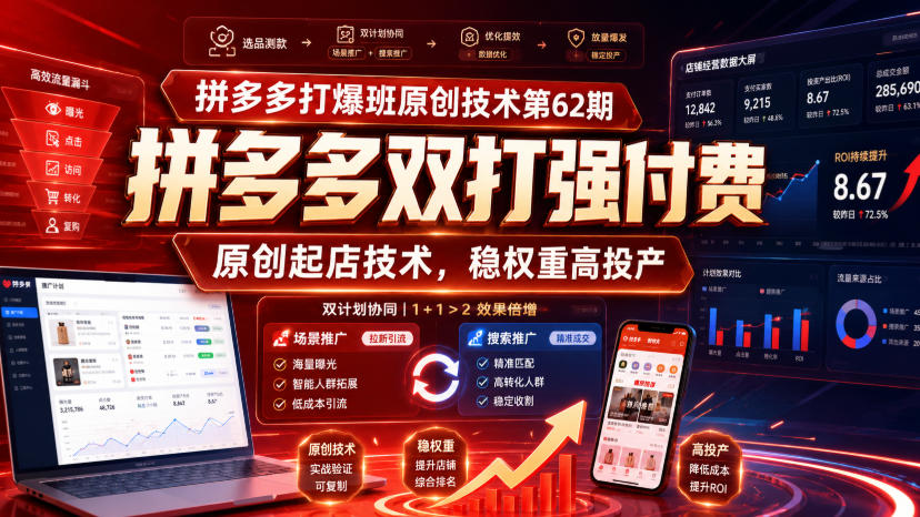 拼多多打爆班原创技术第62期，拼多多双打强付费，原创起店技术，稳权重高投产-网创之家