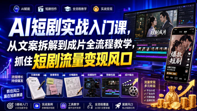 AI短剧实战入门课，从文案拆解到成片全流程教学，抓住短剧流量变现风口-网创之家