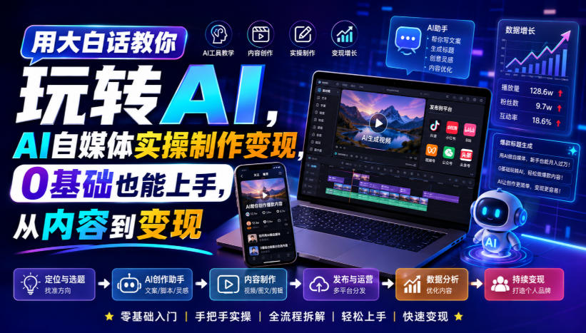 用大白话教你玩转AI，AI自媒体实操制作变现，0基础也能上手，从内容到变现-网创之家