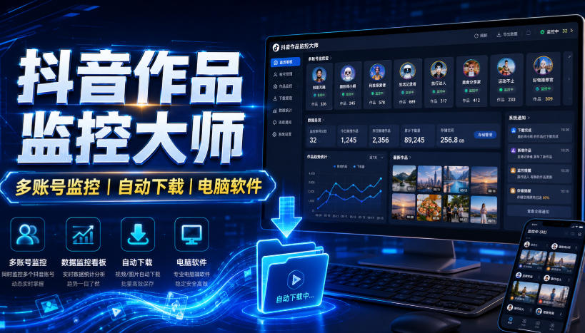 抖音作品监控大师,多账号监控丨自动下载丨电脑软件-网创之家