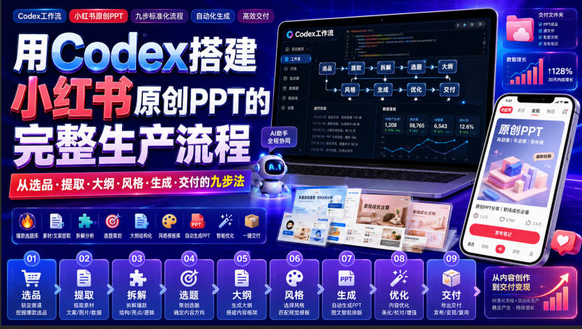 用Codex搭建小红书原创PPT的完整生产流程,从选品·提取·大纲·风格·生成·交付的九步法-网创之家