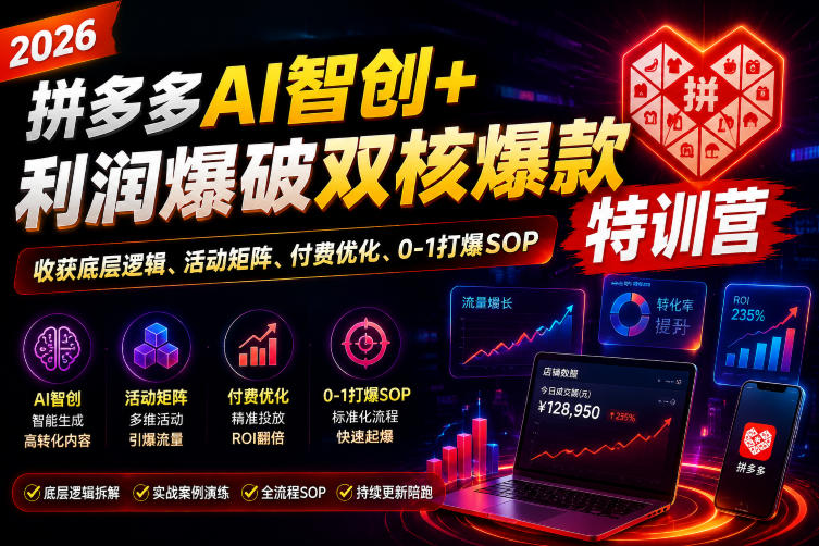 2026拼多多AI智创+利润爆破双核爆款特训营,收获底层逻辑、活动矩阵、付费优化、0-1打爆SOP(更新0810)-网创之家