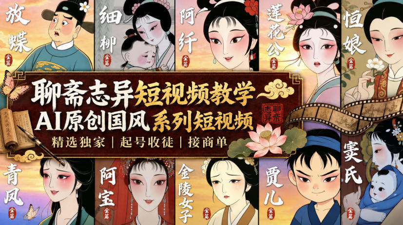 聊斋志异短视频教学，AI原创国风系列短视频，精选独家丨起号收徒丨接商单-网创之家