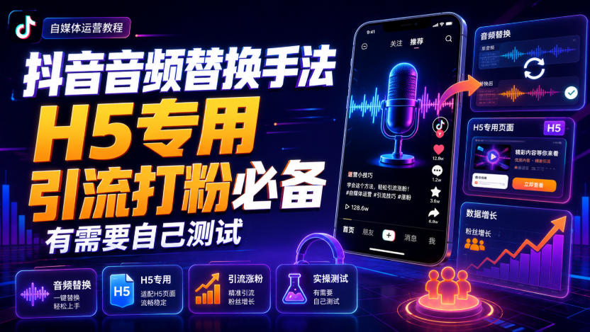抖音音频替换手法H5专用,引流打粉必备,有需要自己测试-网创之家