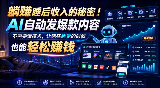 躺賺睡后收入的秘密!AI自动发爆款内容,不需要懂技术,让你在睡觉的时候也能轻松賺钱【原创双语字幕】-网创之家