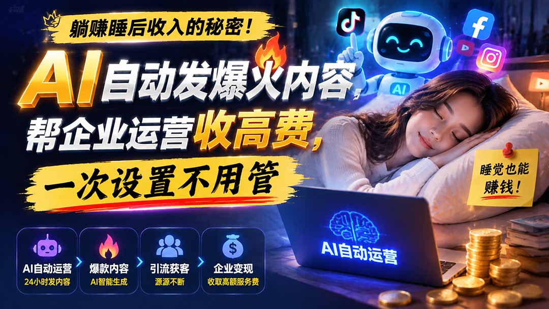 躺赚睡后收入的秘密!AI 自动发爆火内容,帮企业运营收高费,一次设置不用管【原创双语字幕】-网创之家