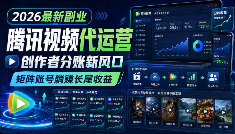 2026最新副业之腾讯视频代运营:创作者分账新风口,矩阵账号躺賺长尾收益【揭秘】-网创之家