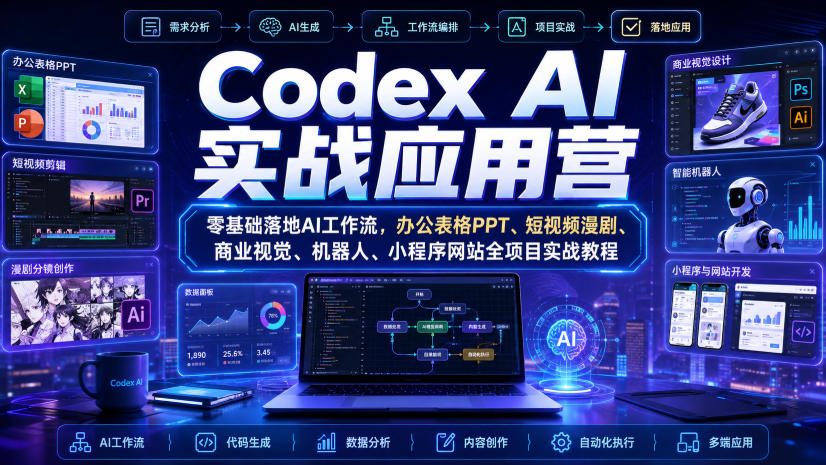 Codex AI实战应用营|零基础落地AI工作流,办公表格PPT、短视频漫剧、商业视觉、机器人、小程序网站全项目实战教程-网创之家
