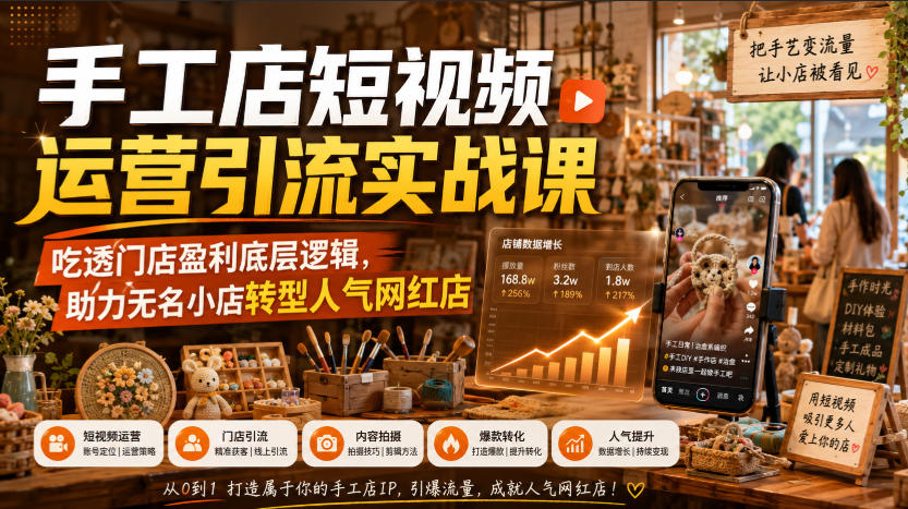 手工店短视频运营引流实战课,吃透门店盈利底层逻辑,助力无名小店转型人气网红店-网创之家