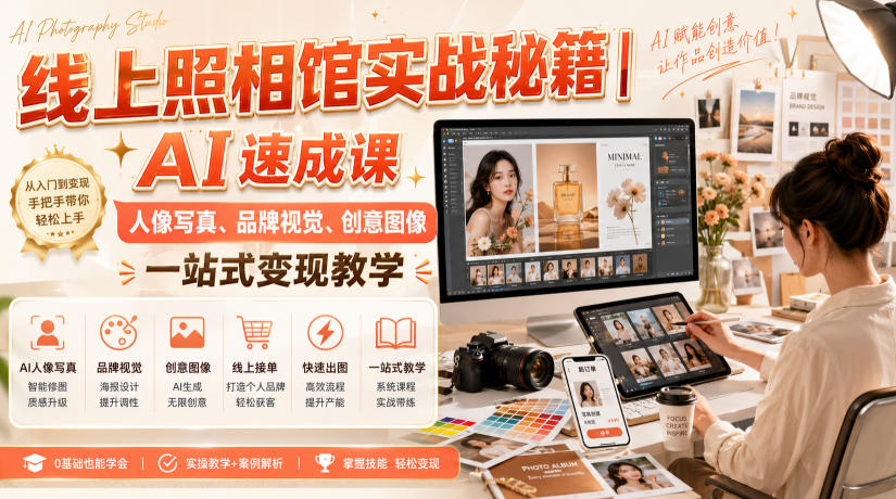 线上照相馆实战秘籍|AI速成课,人像写真、品牌视觉、创意图像一站式变现教学-网创之家