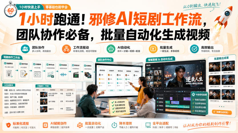 1小时跑通!邪修AI短剧工作流,团队协作必备,批量自动化生成视频-网创之家