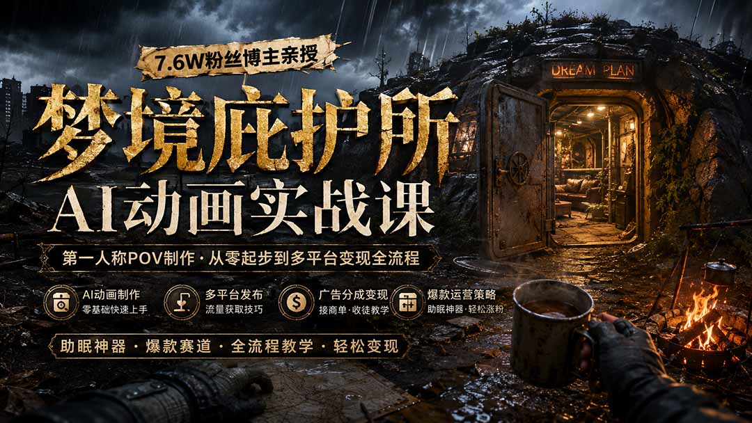 梦境庇护所AI动画实战课:7.6W粉丝博主亲授第一人称POV制作,从零起步到多平台发布变现全流程-网创之家