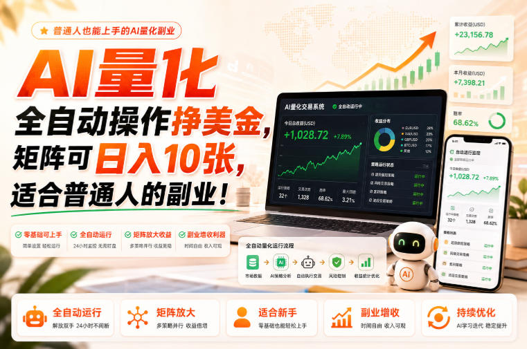 AI量化全自动操作挣美金,矩阵可日入10张,适合普通人的副业!【揭秘】-网创之家