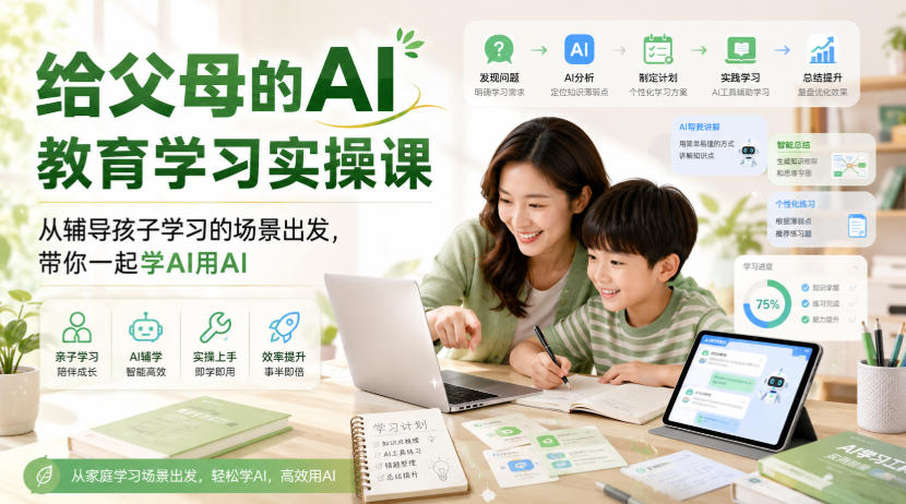 给父母的AI教育学习实操课，从辅导孩子学习的场景出发，带你一起学AI用AI-网创之家