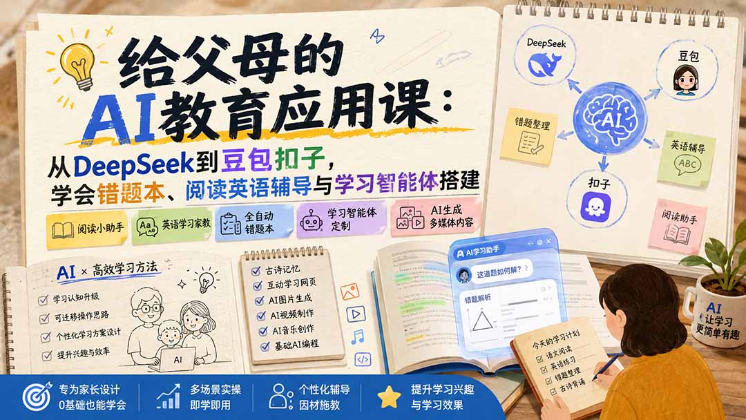 给父母的AI教育应用课：从DeepSeek到豆包扣子，学会错题本、阅读英语辅导与学习智能体搭建-网创之家