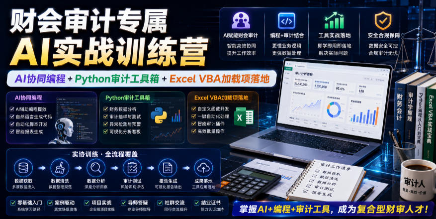 财会审计专属AI实战训练营｜AI协同编程+Python审计工具箱+Excel VBA加载项落地(更新0816)-网创之家