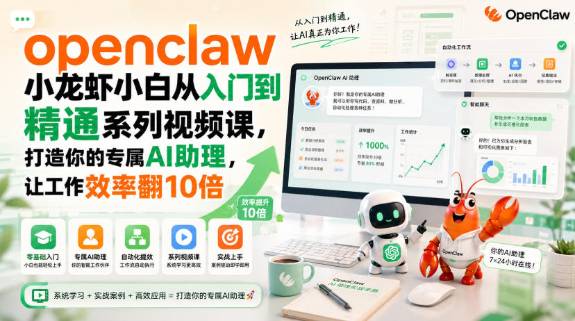 openclaw小龙虾小白从入门到精通系列视频课，打造你的专属AI助理，让工作效率翻10倍-网创之家