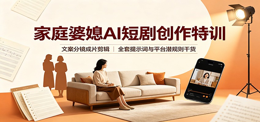 家庭婆媳AI短剧创作特训：文案分镜成片剪辑，全套提示词与平台潜规则干货-网创之家