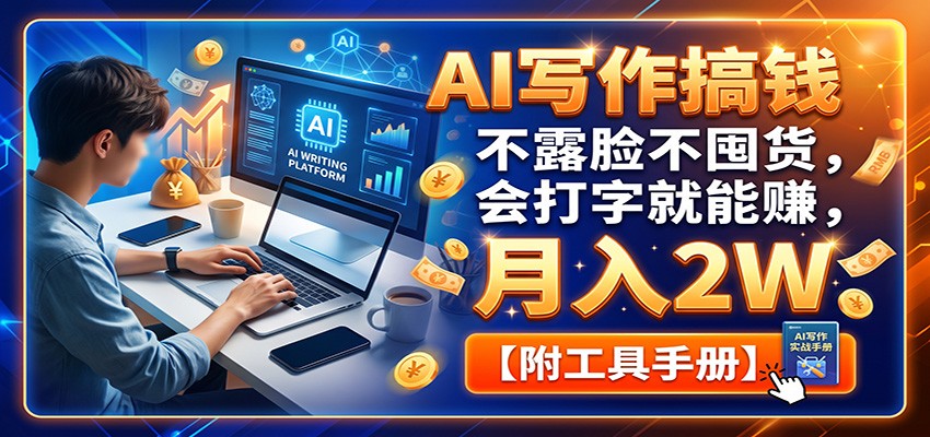 AI写作搞钱:不露脸不囤货,会打字就能赚,月入2W【附工具手册】-网创之家