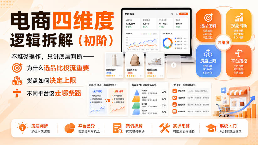 电商四维度逻辑拆解(初阶)不堆砌操作,只讲底层判断——为什么选品比投流重要、货盘如何决定上限、不同平台该走哪条路-网创之家