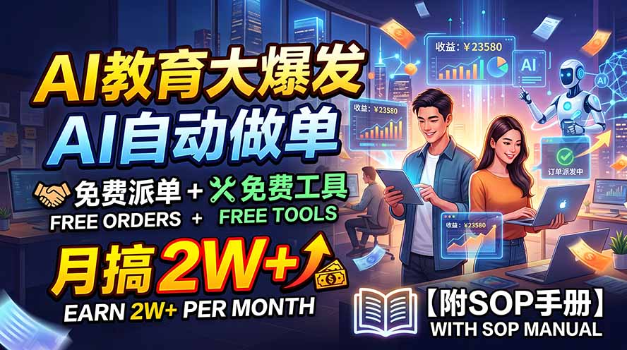 AI教育大爆发,AI自动做单,免费派单+免费工具,月搞2W+【附SOP手册】-网创之家