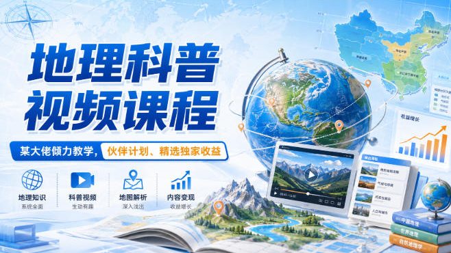 地理科普视频课程，某大佬倾力教学，伙伴计划、精选独家收益-网创之家