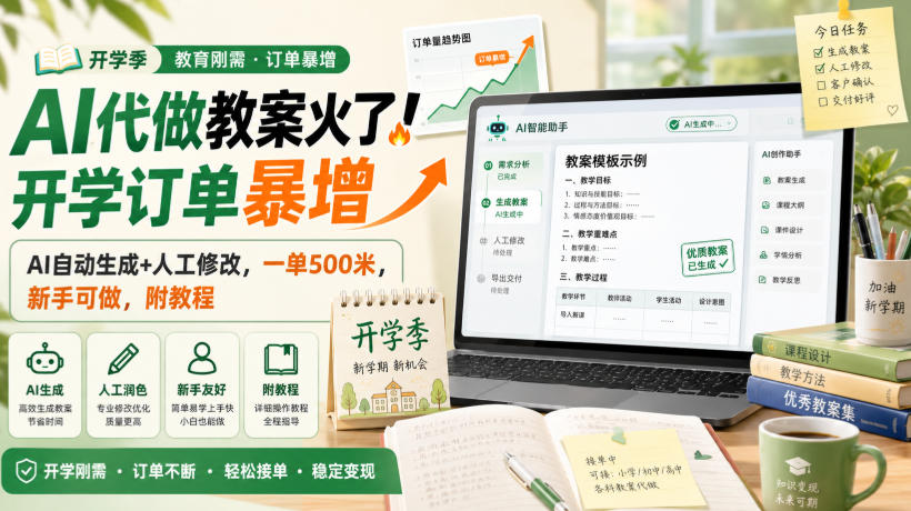 AI代做教案火了!开学订单暴增,AI自动生成+人工修改,一单500米,新手可做,附教程【揭秘】-网创之家