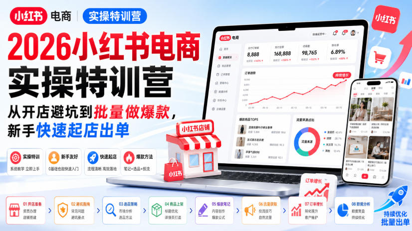 2026小红书电商实操特训营,从开店避坑到批量做爆款,新手快速起店出单-网创之家