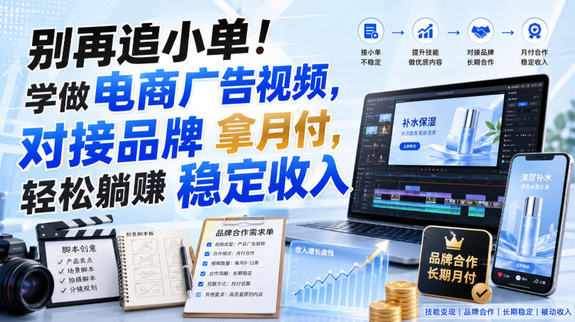 别再追小单!学做电商广告视频,对接品牌拿月付,轻松躺賺稳定收入【原创双语字幕】-网创之家