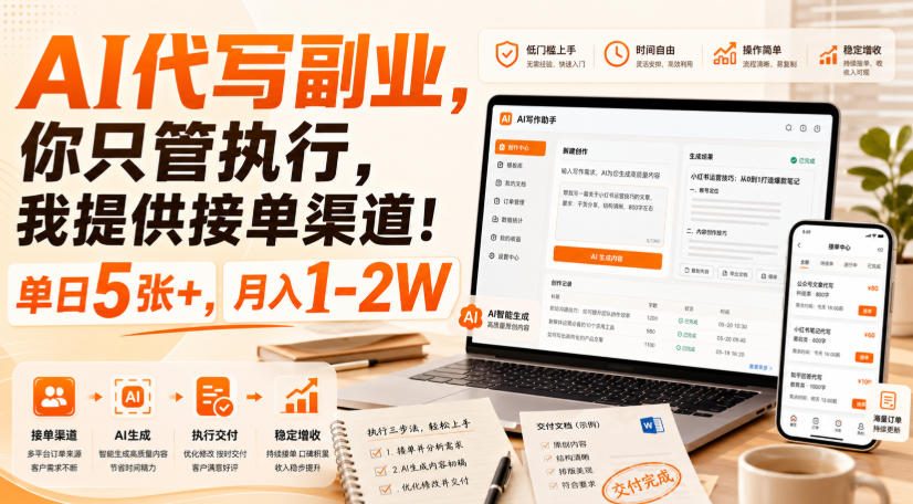 AI代写副业,你只管执行,我提供接单渠道!单日5张+,月入1-2W【揭秘】-网创之家