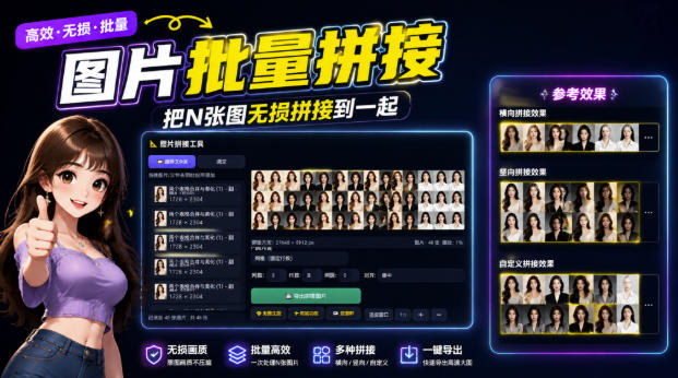 图片批量拼接,把N张图无损拼接到一起,支持横向、竖向、自定义等功能-网创之家