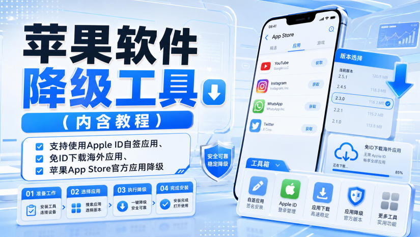 苹果软件降级工具(内含教程),支持使用Apple ID自签应用、免ID下载海外应用、苹果App Store官方应用降级等-网创之家