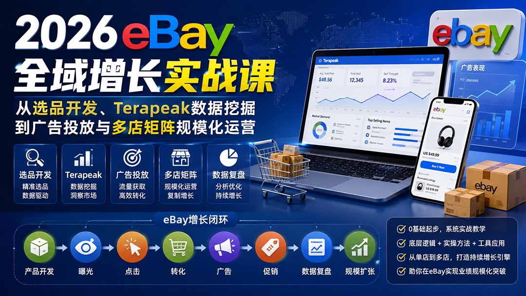 2026-Vincent eBay全域增长实战课-无水印:从选品开发、Terapeak数据挖掘到广告投放与多店矩阵规模化运营-网创之家