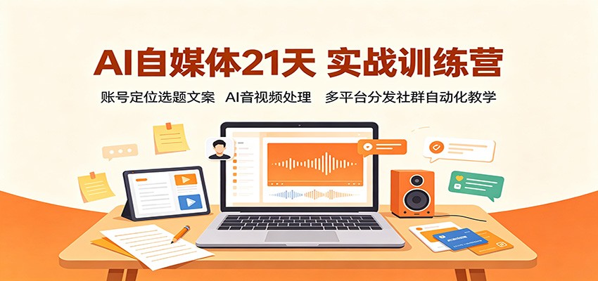 AI自媒体21天实战训练营：账号定位选题文案，AI音视频处理，多平台分发社群自动化教学-网创之家
