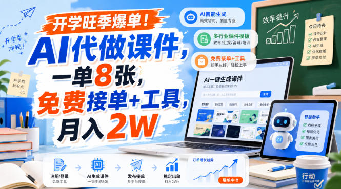 开学旺季爆单!AI代做课件,一单8张,免费接单+工具,月入2W【揭秘】-网创之家