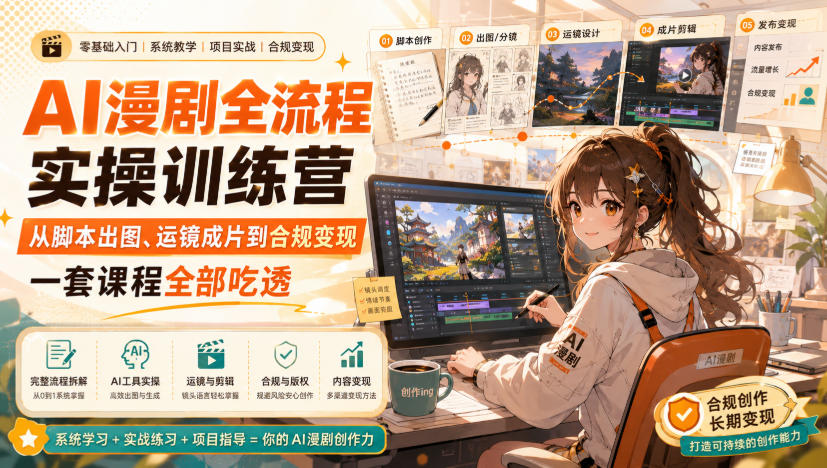 AI漫剧全流程实操训练营,从脚本出图、运镜成片到合规变现,一套课程全部吃透-网创之家