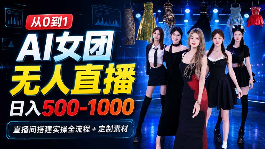 AI 女团无人直播,躺入500-1000每天,直播间搭建实操全流程+定制素材-网创之家