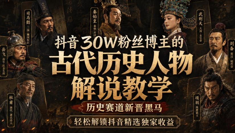 抖音30W粉丝博主的古代历史人物解说教学,历史赛道新晋黑马,轻松解锁抖音精选独家收益-网创之家